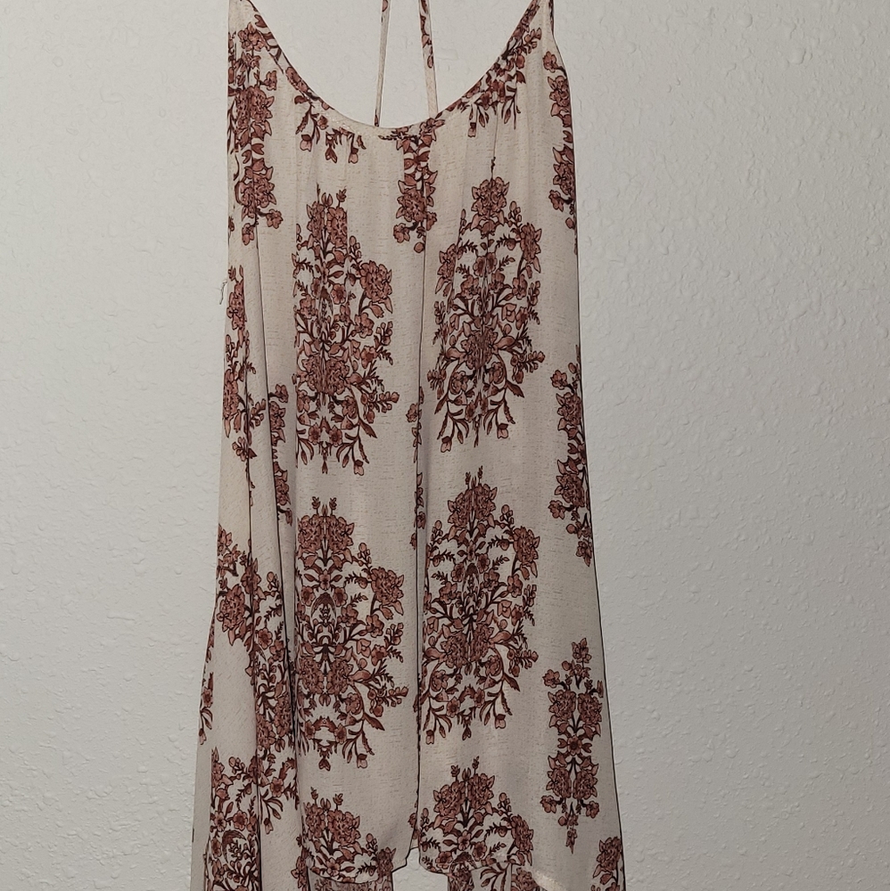 Boho Floral Print Cream and Brown Spaghetti Strap Tank